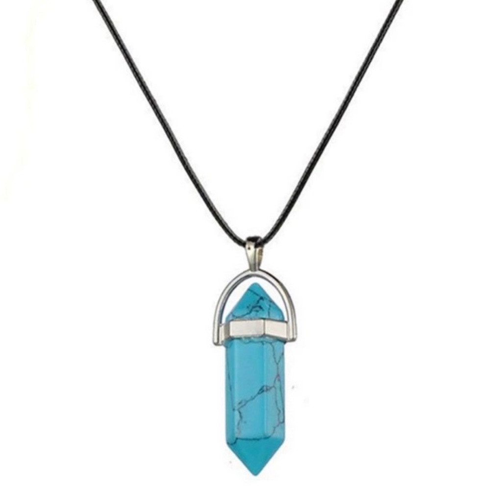 New Vegan Leather Sterling Silver Blue Howlite Natural Stone Artisan Necklace